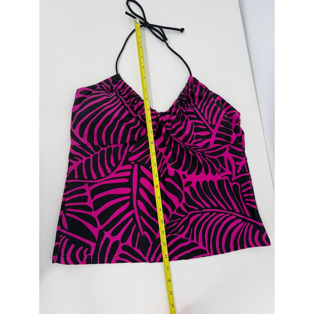 Sun Casuals Womens Pink Black Palm Leaf Halter Tankini Swim Top Sz 14 - Picture 2 of 8